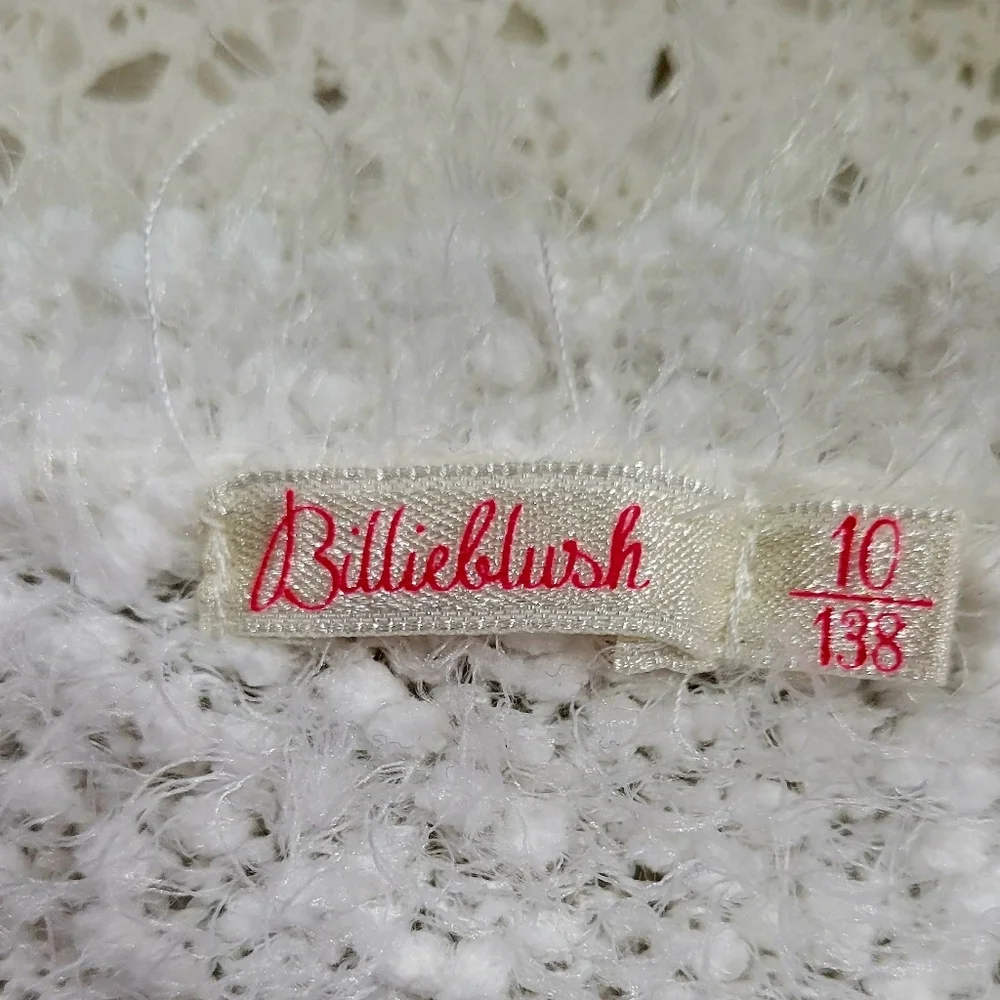 Billieblush White Fuzzy Knit Cardigan Sweater with Sequin Heart | Size 10